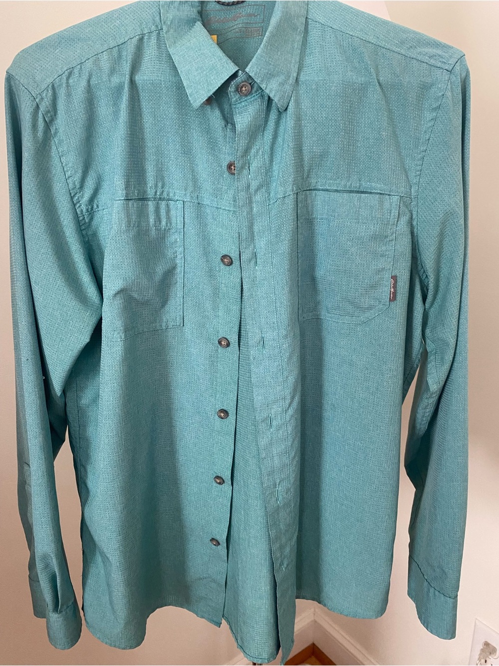 Eddie Bauer Teal Long-Sleeve Button-Down Shirt UPF 50